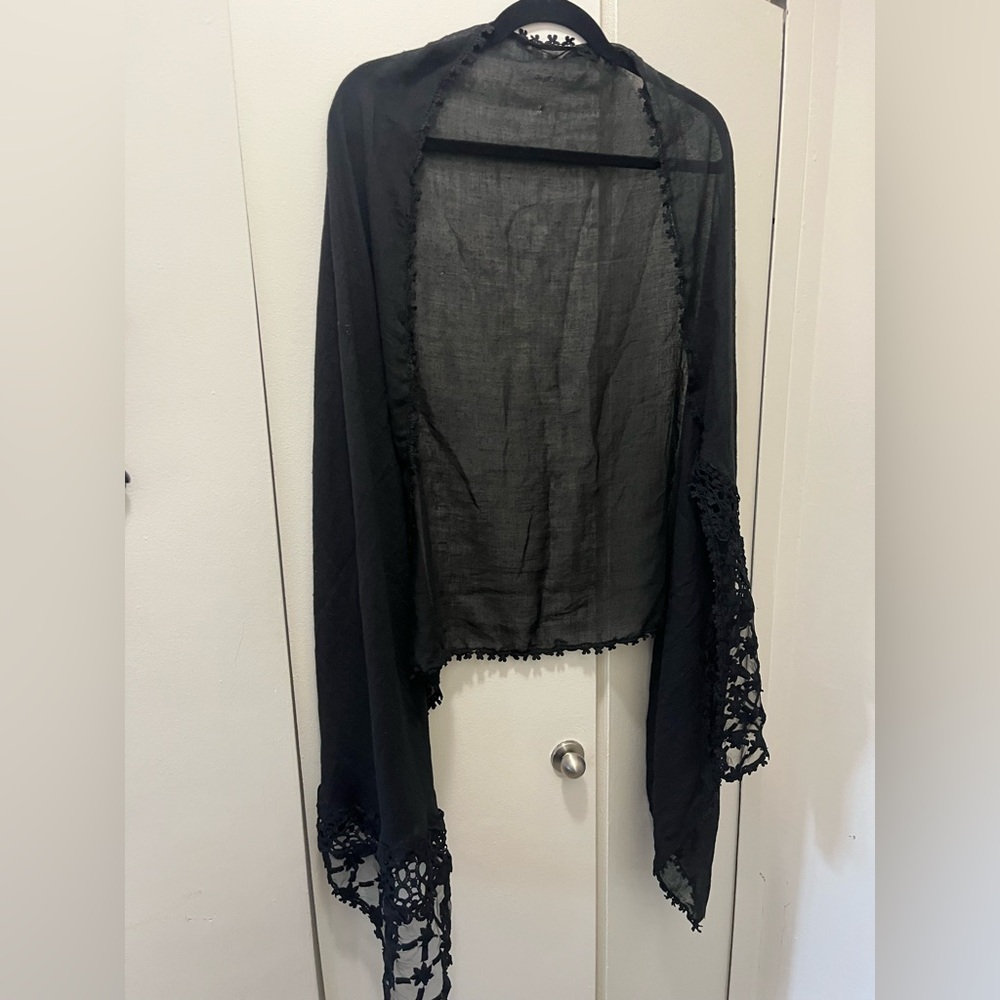 Black Scarf with Decorative Floral Details